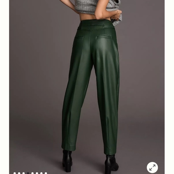 NWT Anthropologie Maeve Faux Leather Pleated Taper Pant Size 4 Dark Green - Picture 3 of 14